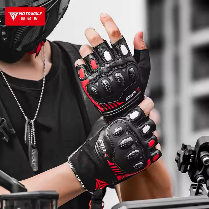 Meio dedo luvas da motocicleta - Motorcycle Glove Knuckle avaliação e preço